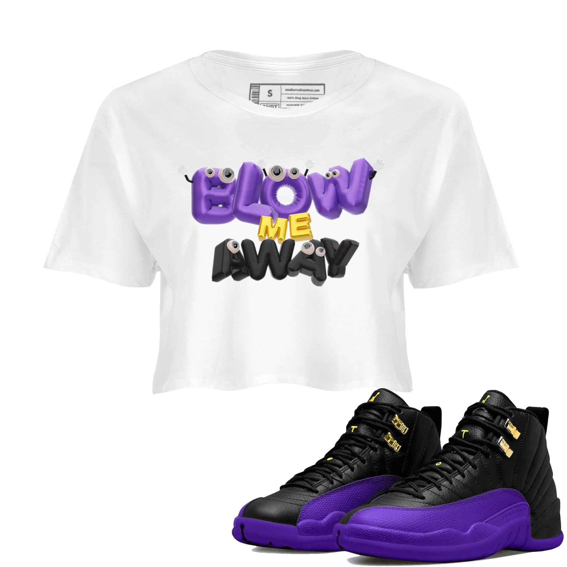 Air Jordan 12 Field Purple shirt to match jordans Blow Me Away sneaker tees AJ12 Field Purple SNRT Sneaker Release Tees White 1 Crop T-Shirt