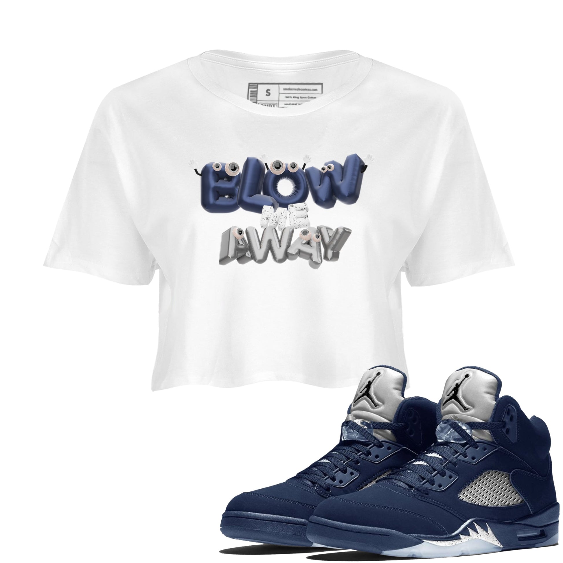 Air Jordan 5 Georgetown shirt to match jordans Blow Me Away sneaker tees AJ5 Georgetown SNRT Sneaker Release Tees White 1 Crop T-Shirt