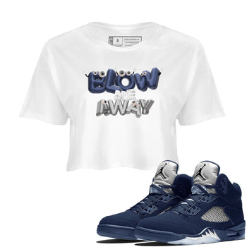 Air Jordan 5 Georgetown shirt to match jordans Blow Me Away sneaker tees AJ5 Georgetown SNRT Sneaker Release Tees White 1 Crop T-Shirt