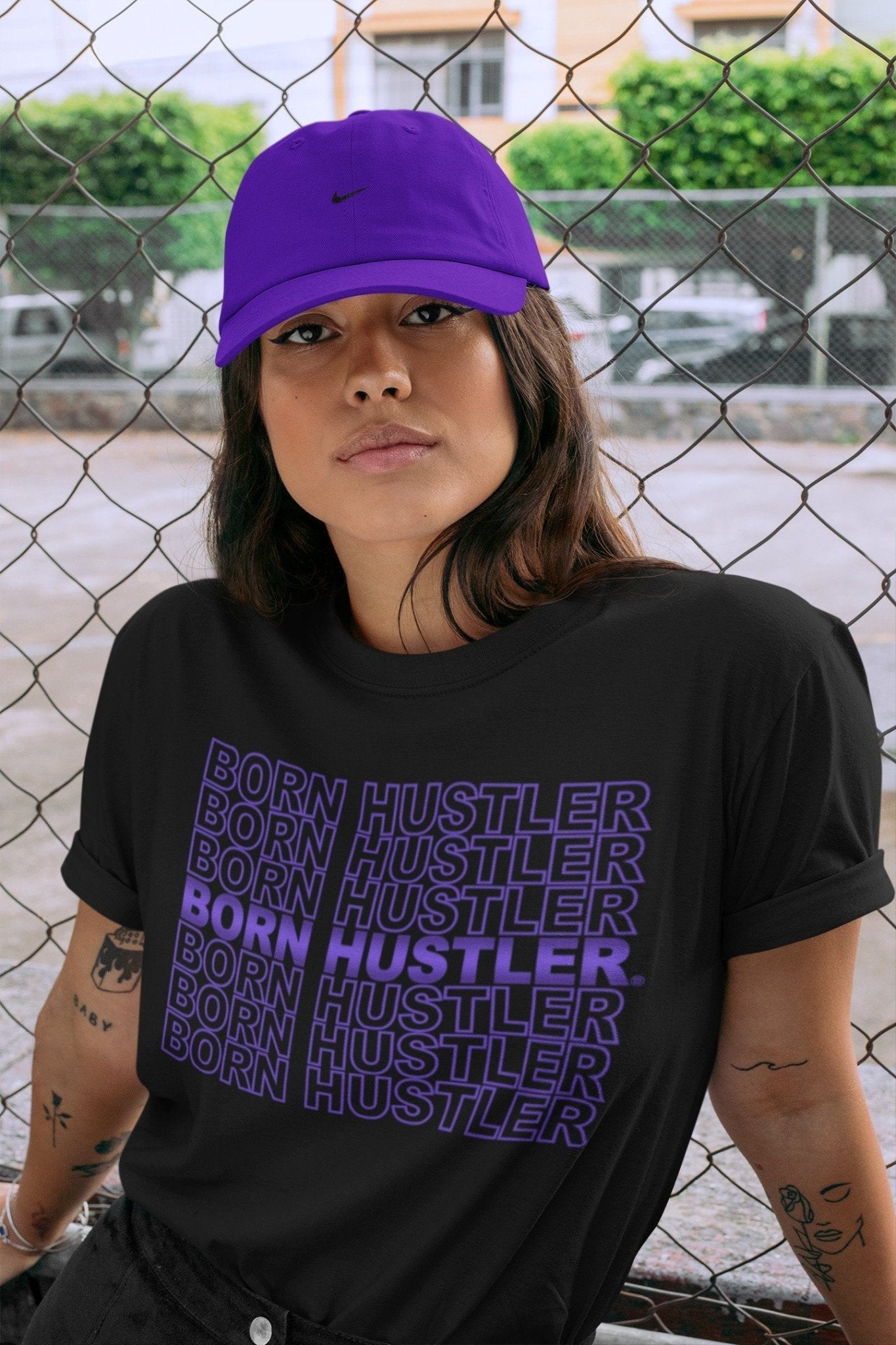 Jordan 1 WMNS Court Purple Sneaker Match Tees Born Hustler Sneaker Tees Jordan 1 WMNS Court Purple Sneaker Release Tees Unisex Shirts