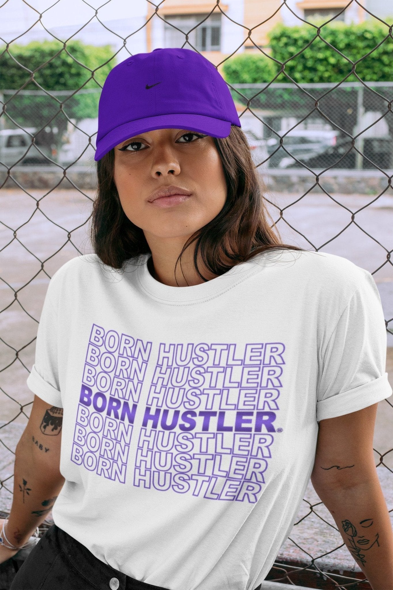 Jordan 1 WMNS Court Purple Sneaker Match Tees Born Hustler Sneaker Tees Jordan 1 WMNS Court Purple Sneaker Release Tees Unisex Shirts