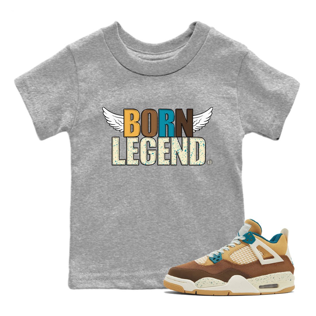 Air Jordan 4 GS Cacao Wow Match To Jordans Born Legend Sneaker Tees Air Jordan 4 Cacao Wow SNRT Sneaker Release Tees Kids Shirts Heather Grey 1