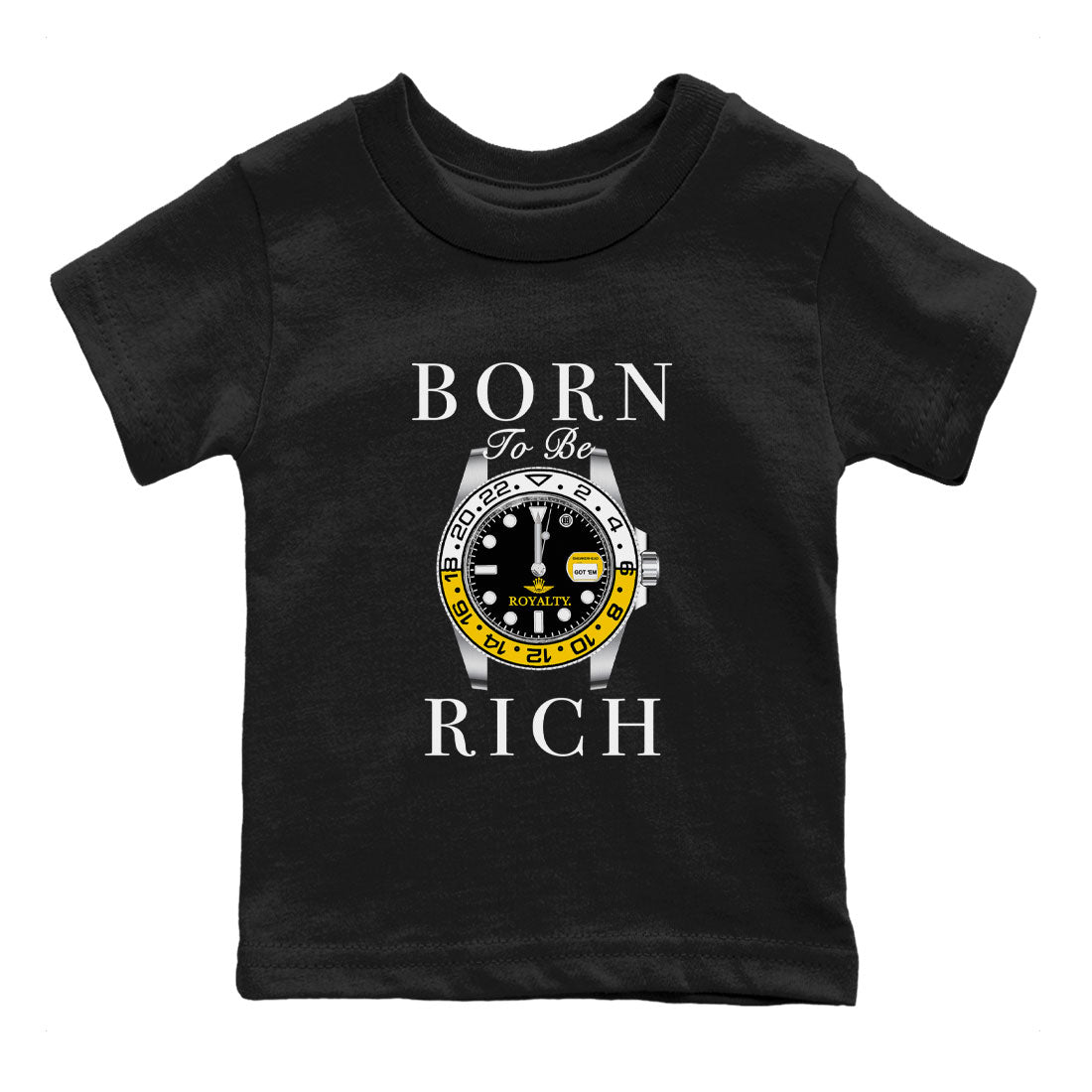 AJ1 Yellow Ochre shirt to match jordans Born To Be Rich sneaker tees Air Jordan 1 Yellow Ochre SNRT sneaker release tees baby toddler Black 2 cotton Shirt