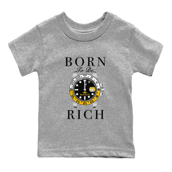 AJ1 Yellow Ochre shirt to match jordans Born To Be Rich sneaker tees Air Jordan 1 Yellow Ochre SNRT sneaker release tees baby toddler Heather Grey 2 cotton Shirt