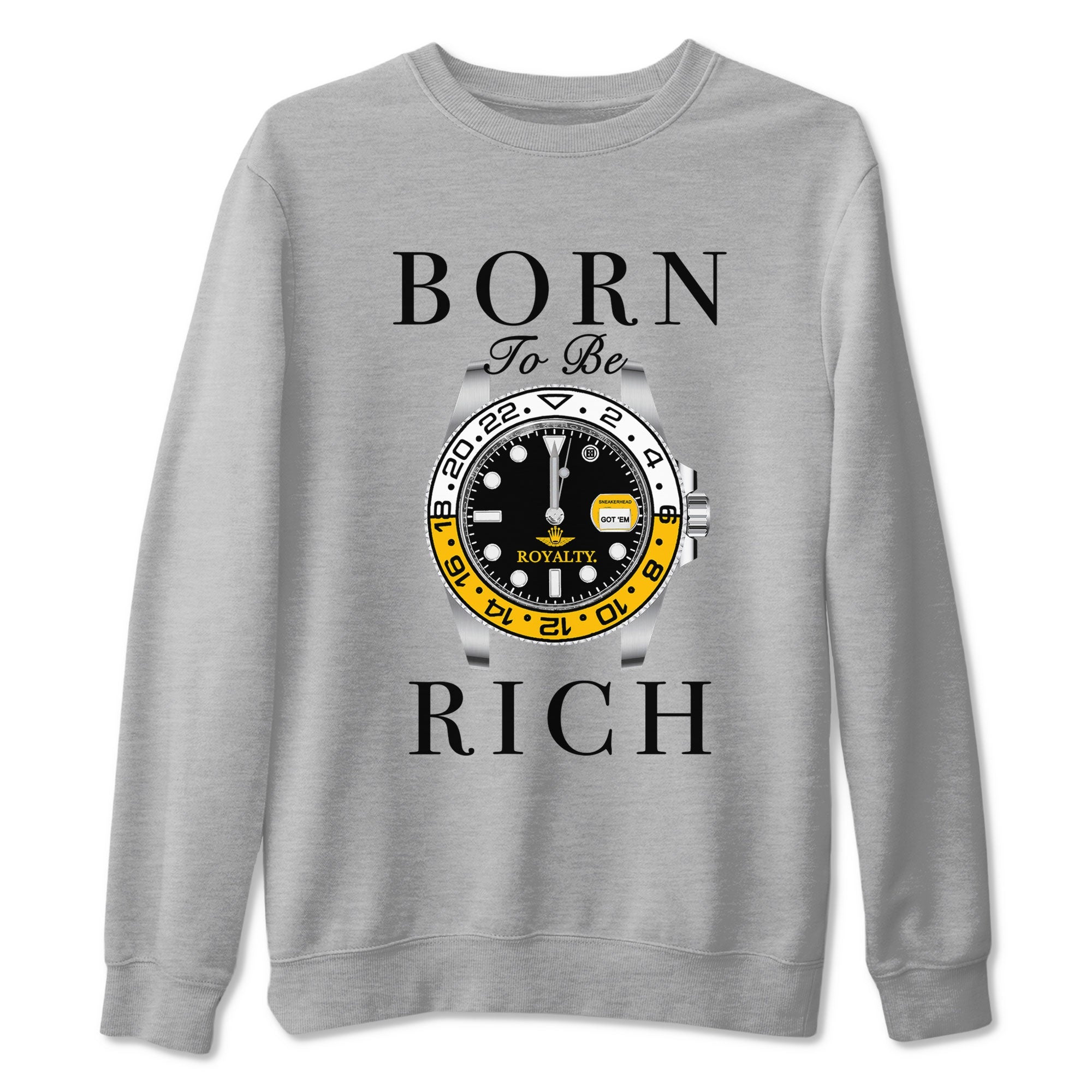 AJ1 Yellow Ochre shirt to match jordans Born To Be Rich sneaker tees Air Jordan 1 Yellow Ochre SNRT Sneaker Release Tees unisex cotton Heather Grey 2 crew neck shirt