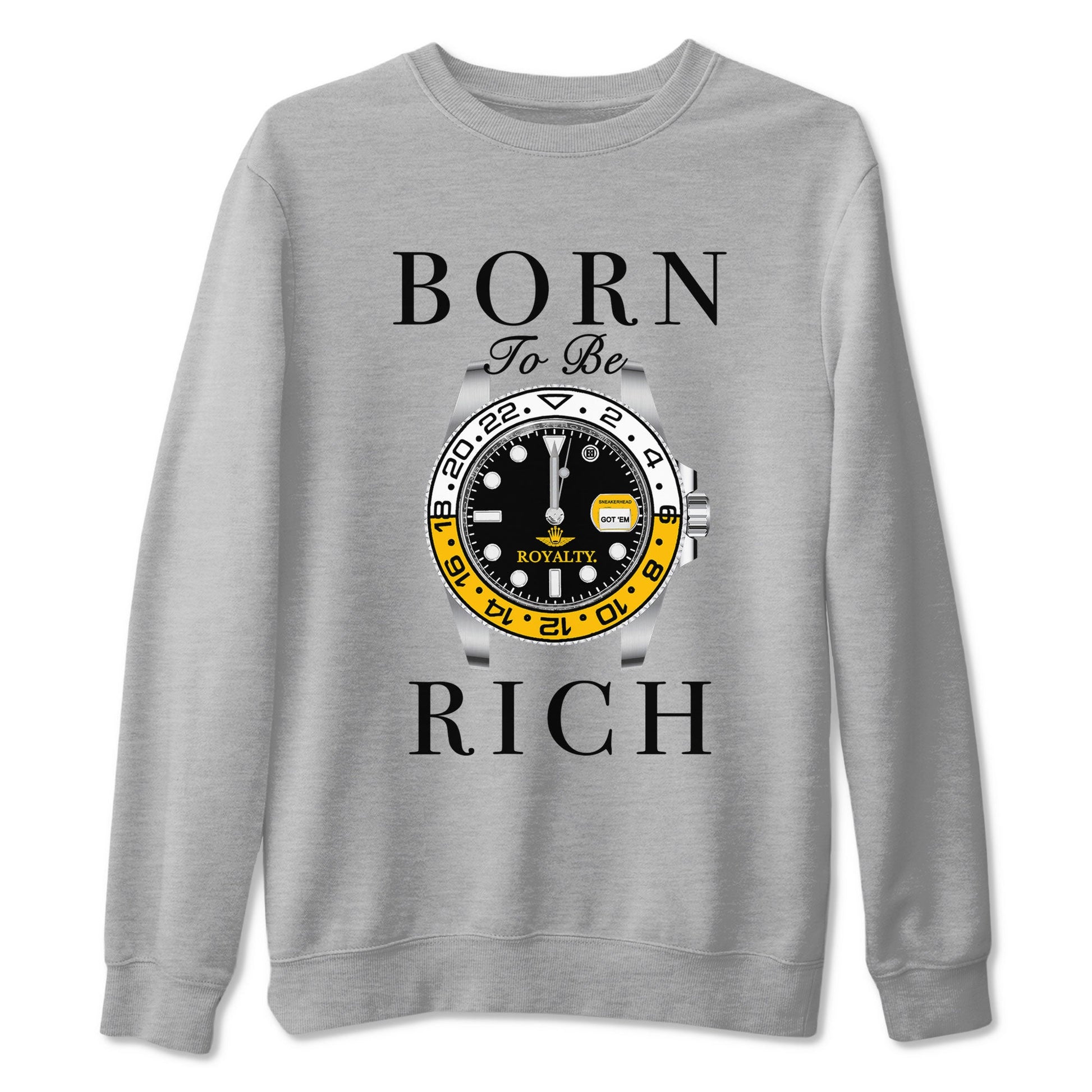 AJ1 Yellow Ochre shirt to match jordans Born To Be Rich sneaker tees Air Jordan 1 Yellow Ochre SNRT Sneaker Release Tees unisex cotton Heather Grey 2 crew neck shirt