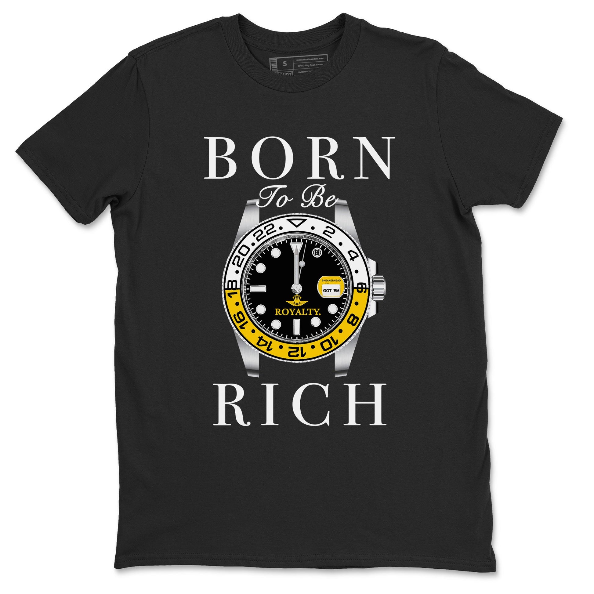 AJ1 Yellow Ochre shirt to match jordans Born To Be Rich sneaker tees Air Jordan 1 Yellow Ochre SNRT Sneaker Release Tees unisex cotton Black 2 crew neck shirt