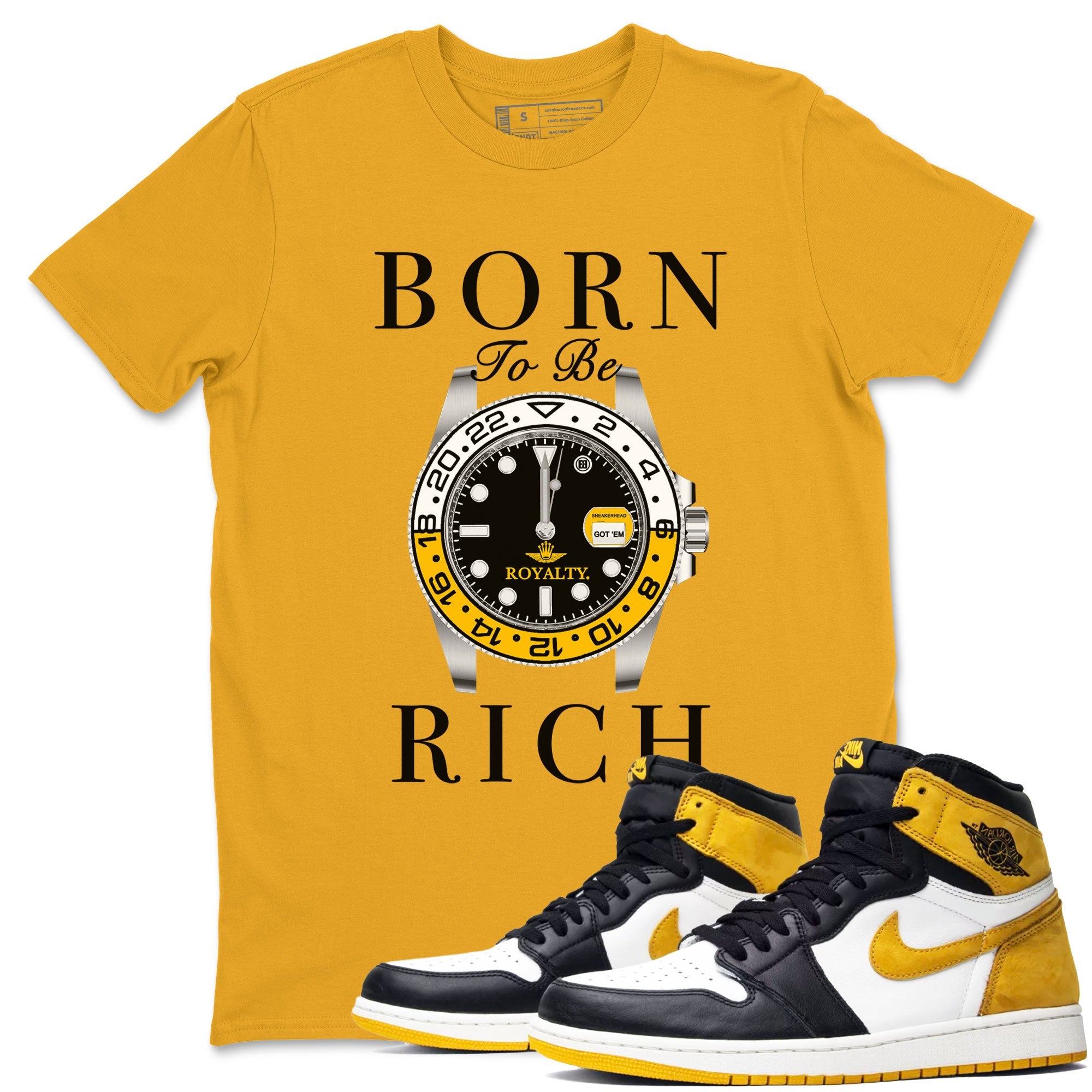 AJ1 Yellow Ochre shirt to match jordans Born To Be Rich sneaker tees Air Jordan 1 Yellow Ochre SNRT Sneaker Release Tees unisex cotton Gold 1 crew neck shirt