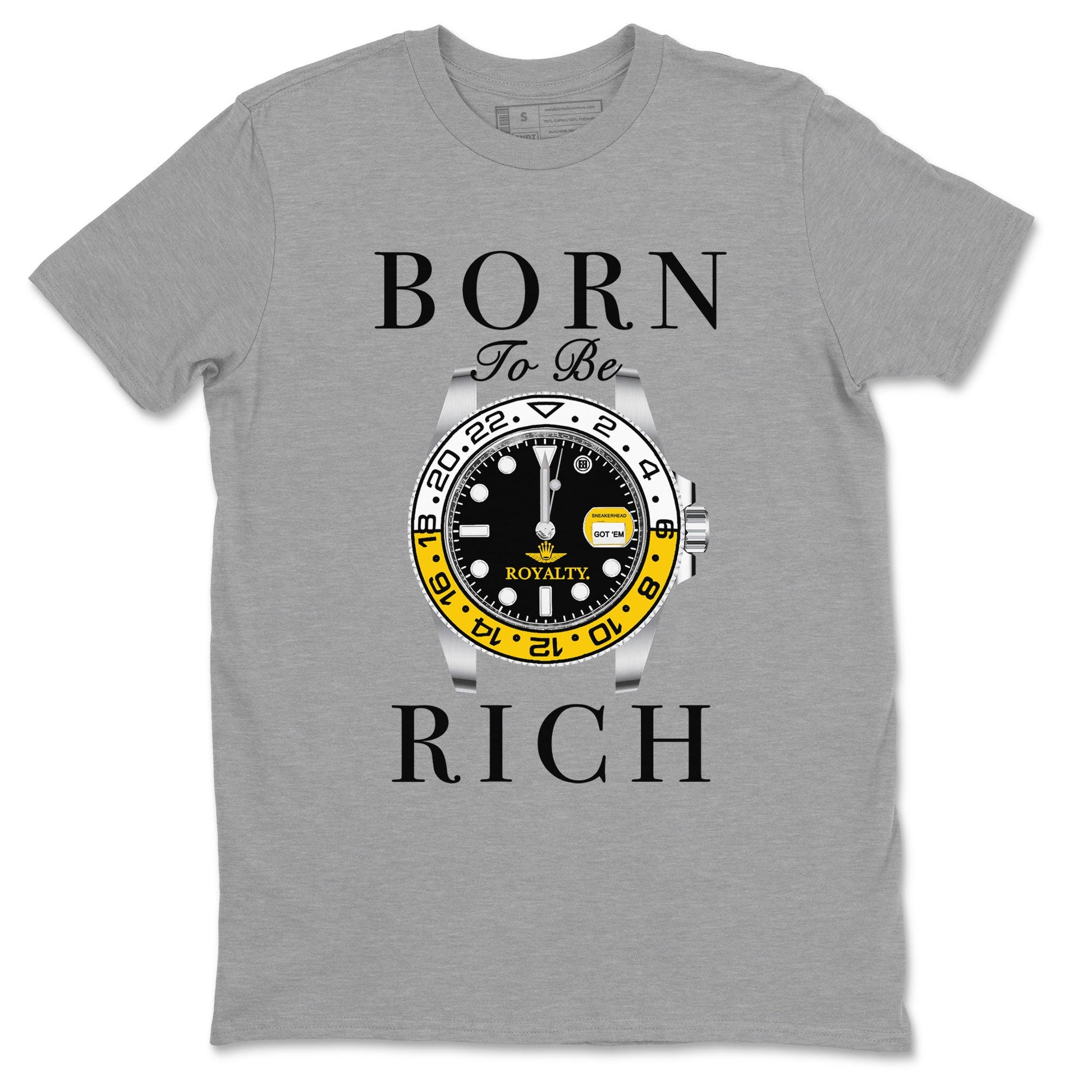 AJ1 Yellow Ochre shirt to match jordans Born To Be Rich sneaker tees Air Jordan 1 Yellow Ochre SNRT Sneaker Release Tees unisex cotton Heather Grey 2 crew neck shirt
