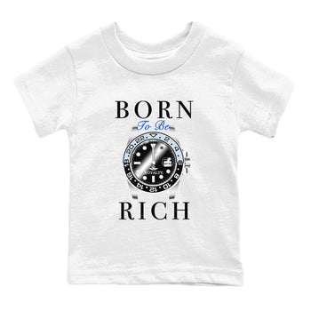 AJ11 Black and Varsity Royal shirt to match jordans Born To Be Rich sneaker tees Air Jordan 11 Retro Space SNRT sneaker release tees baby toddler White 2 cotton Shirt