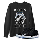 AJ11 Black and Varsity Royal shirt to match jordans Born To Be Rich sneaker tees Air Jordan 11 Retro Space SNRT sneaker release tees unisex cotton Black 1 crew neck shirt