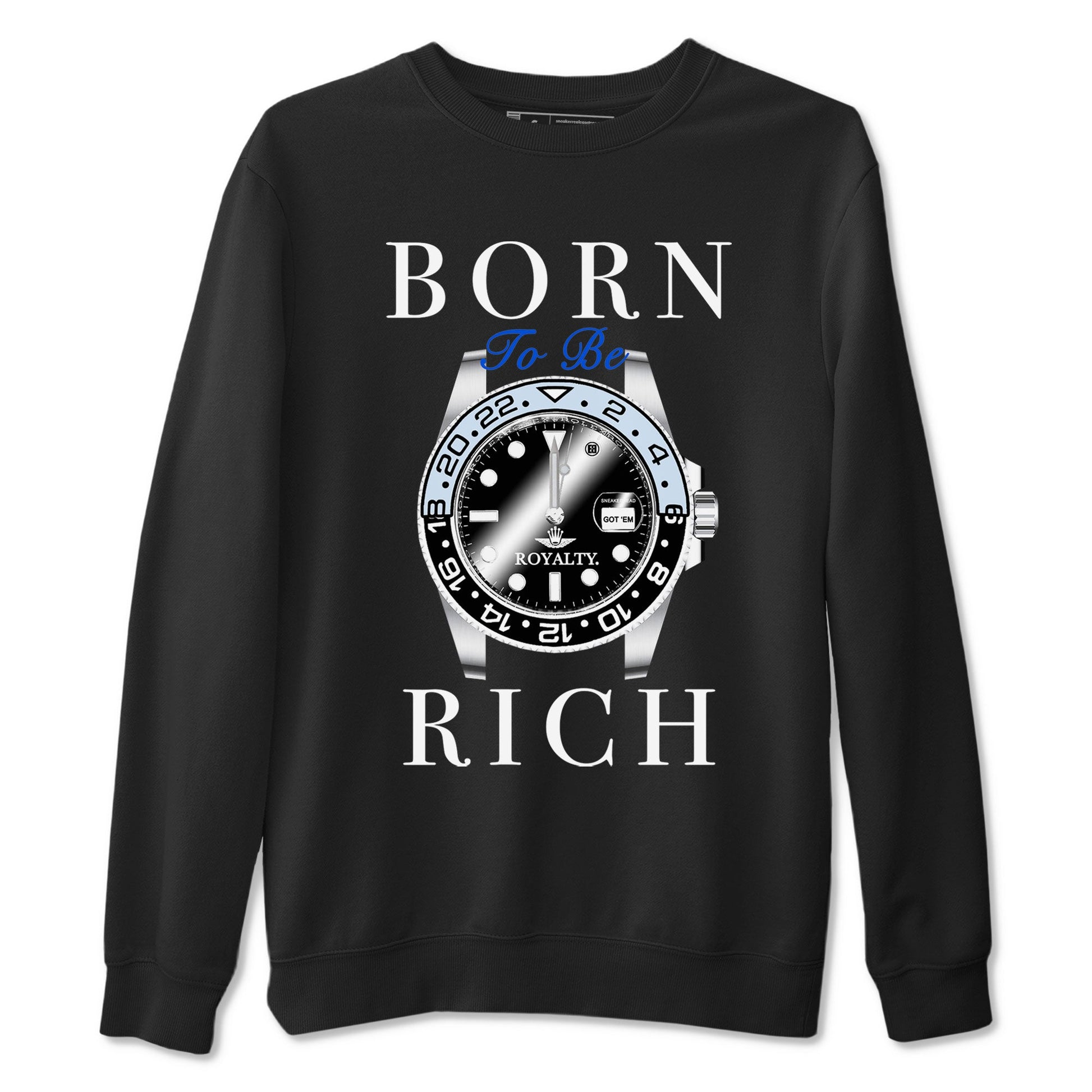 AJ11 Black and Varsity Royal shirt to match jordans Born To Be Rich sneaker tees Air Jordan 11 Retro Space SNRT sneaker release tees unisex cotton Black 2 crew neck shirt