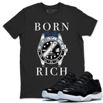 AJ11 Black and Varsity Royal shirt to match jordans Born To Be Rich sneaker tees Air Jordan 11 Retro Space SNRT sneaker release tees unisex cotton Black 1 crew neck shirt