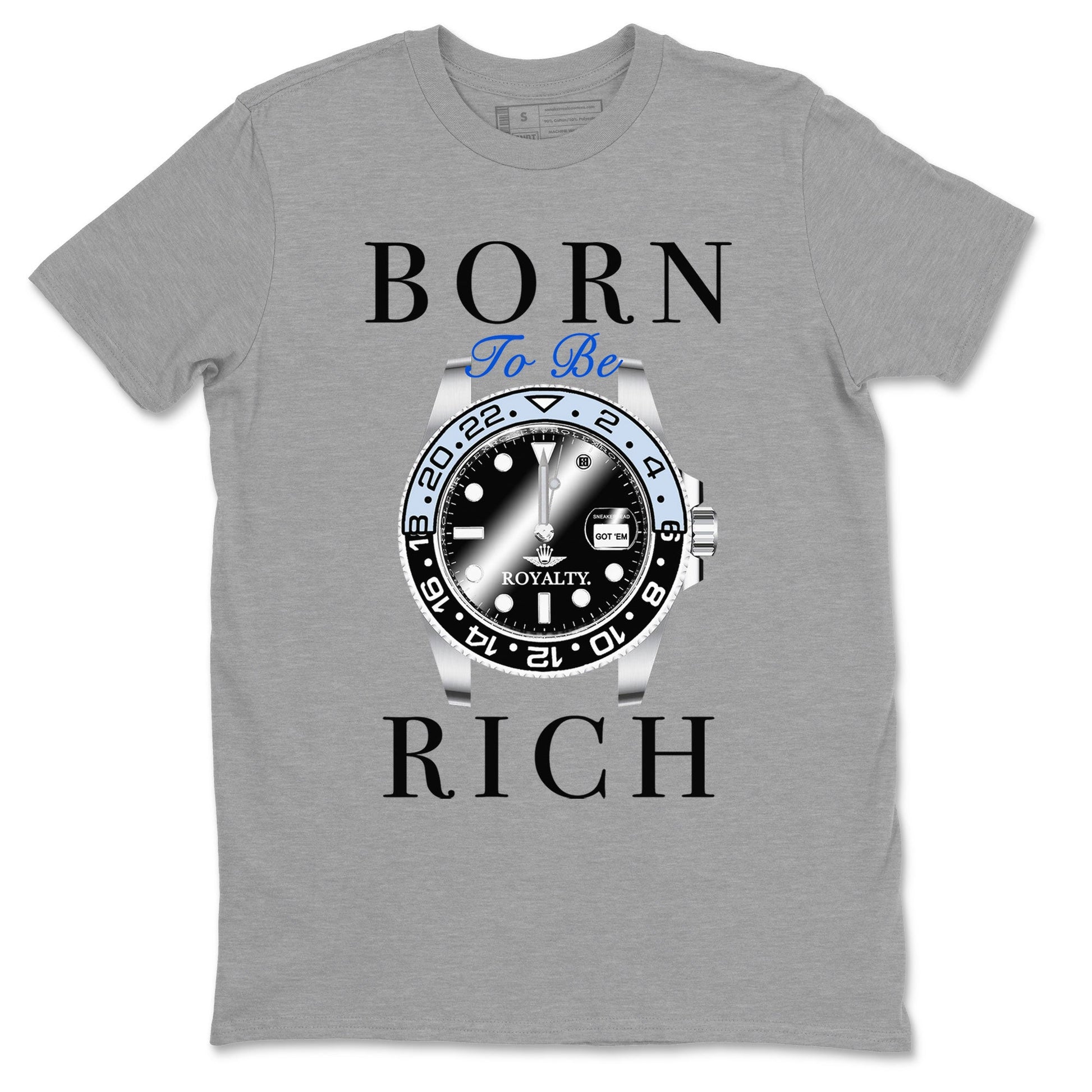 AJ11 Black and Varsity Royal shirt to match jordans Born To Be Rich sneaker tees Air Jordan 11 Retro Space SNRT sneaker release tees unisex cotton Heather Grey 2 crew neck shirt