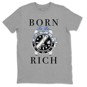 AJ11 Black and Varsity Royal shirt to match jordans Born To Be Rich sneaker tees Air Jordan 11 Retro Space SNRT sneaker release tees unisex cotton Heather Grey 2 crew neck shirt