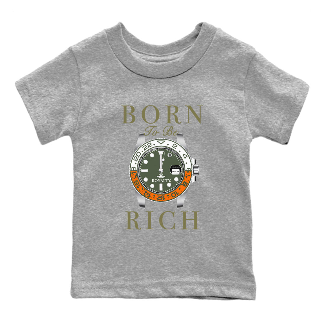 5s Olive shirt to match jordans Born To Be Rich sneaker tees Air Jordan 5 Olive SNRT sneaker release tees baby toddler Heather Grey 2 cotton Shirt