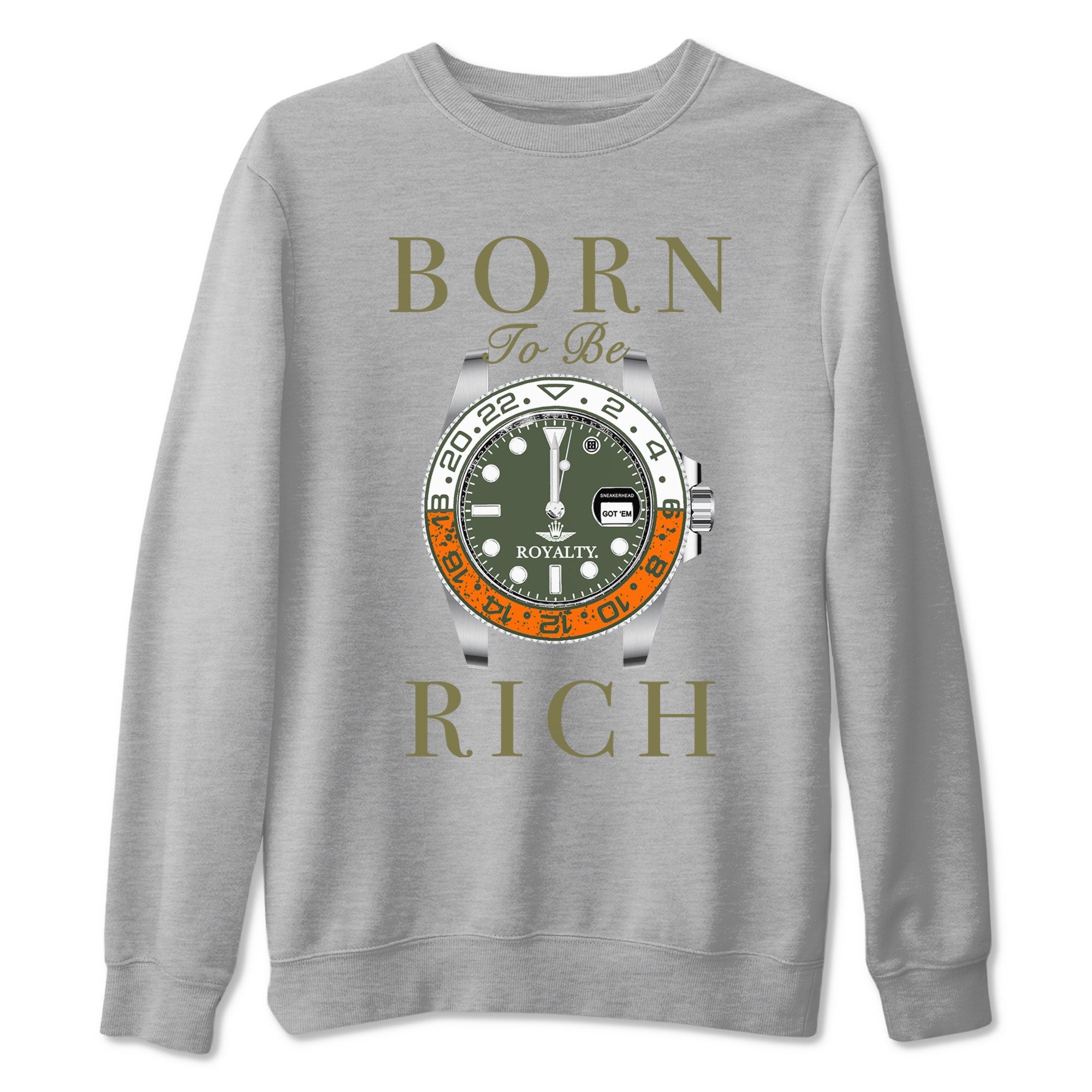 5s Olive shirt to match jordans Born To Be Rich sneaker tees Air Jordan 5 Retro Olive SNRT Sneaker Release Tees unisex cotton Heather Grey 2 crew neck shirt