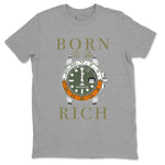 5s Olive shirt to match jordans Born To Be Rich sneaker tees Air Jordan 5 Retro Olive SNRT Sneaker Release Tees unisex cotton Heather Grey 2 crew neck shirt