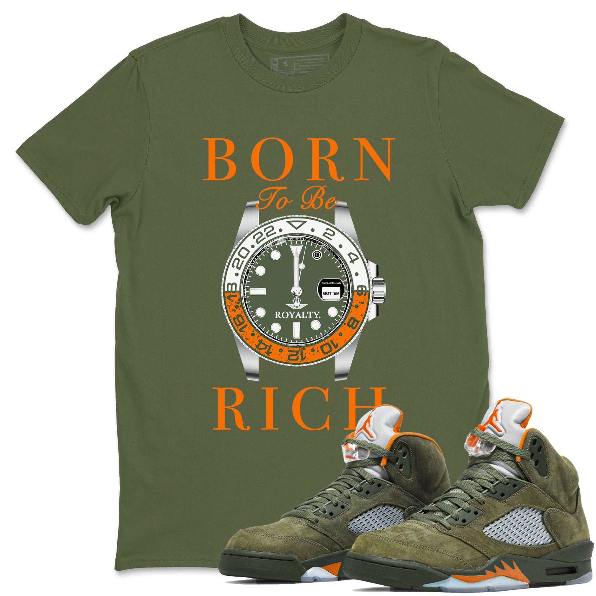 5s Olive shirt to match jordans Born To Be Rich sneaker tees Air Jordan 5 Retro Olive SNRT Sneaker Release Tees unisex cotton Military Green 1 crew neck shirt