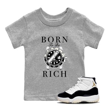 Jordan 11 Gratitude shirt to match jordans Born To Be Rich sneaker tees 11s Gratitude SNRT sneaker release tees baby toddler Heather Grey 1 cotton sneaker tee