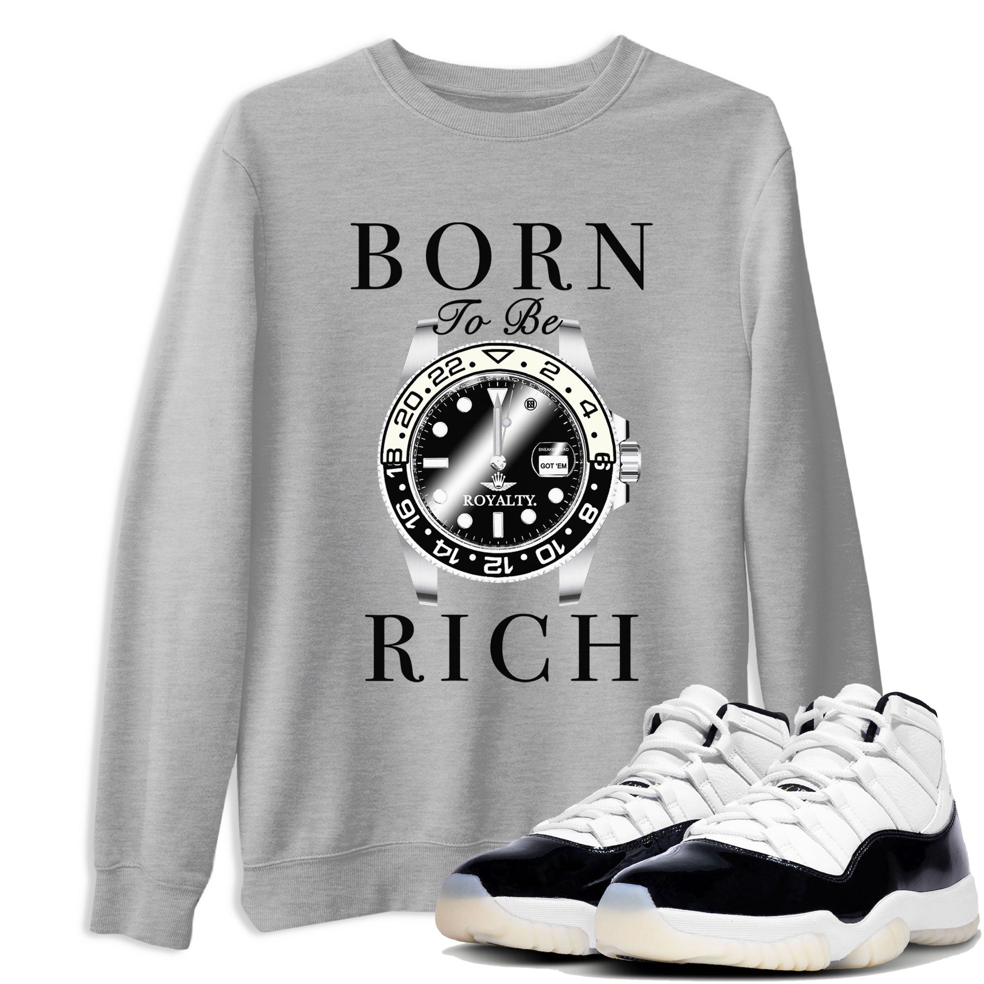 Jordan 11 Gratitude shirt to match jordans Born To Be Rich sneaker tees 11s Gratitude SNRT sneaker Release Tees unisex cotton Heather Grey 1 crew neck shirt