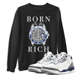 Air Jordan 3 Midnight Navy shirt to match jordans Born To Be Rich sneaker tees 3s Midnight Navy SNRT sneaker release Tees unisex cotton Black 1 crew neck shirt