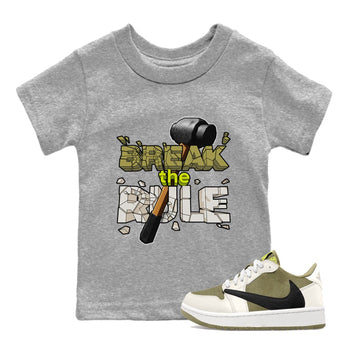 Air Jordan 1 Travis Scott Golf Olive shirt to match jordans Break The Rule sneaker tees AJ1 Travis Scott Golf Olive SNRT Sneaker Release Tees Baby Toddler Heather Grey 1 T-Shirt
