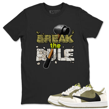 Air Jordan 1 Travis Scott Golf Olive shirt to match jordans Break The Rule sneaker tees AJ1 Travis Scott Golf Olive SNRT Sneaker Release Tees Unisex Black 1 T-Shirt