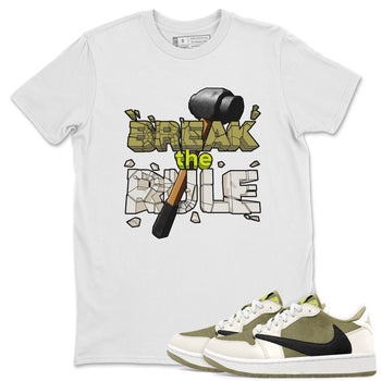 Air Jordan 1 Travis Scott Golf Olive shirt to match jordans Break The Rule sneaker tees AJ1 Travis Scott Golf Olive SNRT Sneaker Release Tees Unisex White 1 T-Shirt