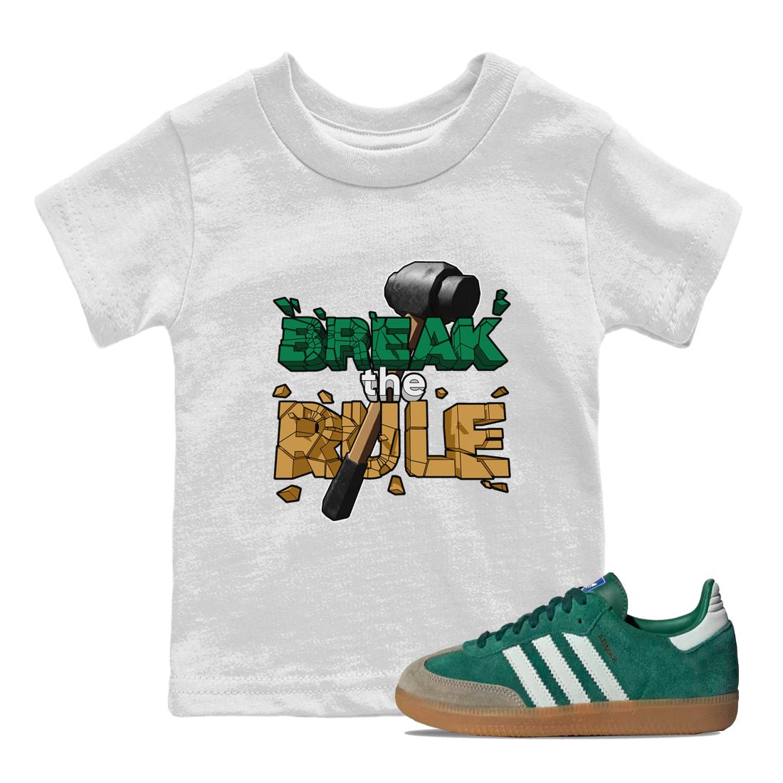 Samba Collegiate Green Gum shirt to match jordans Break The Rule sneaker tees Adidas Green Gum SNRT Sneaker Release Tees Baby Toddler White 1 T-Shirt