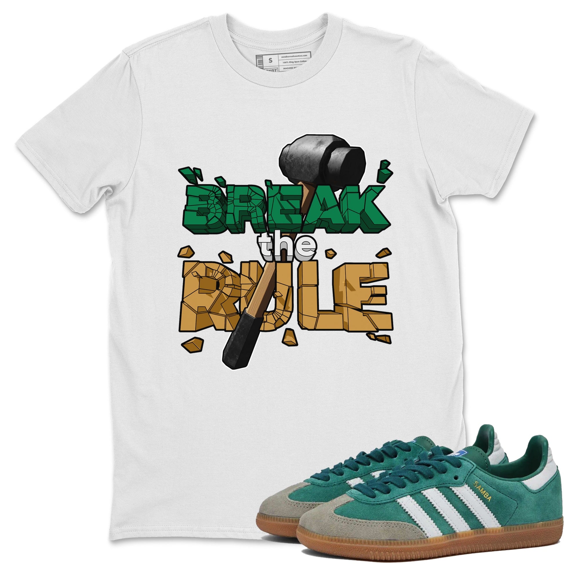 Samba Collegiate Green Gum shirt to match jordans Break The Rule sneaker tees Adidas Green Gum SNRT Sneaker Release Tees Unisex White 1 T-Shirt