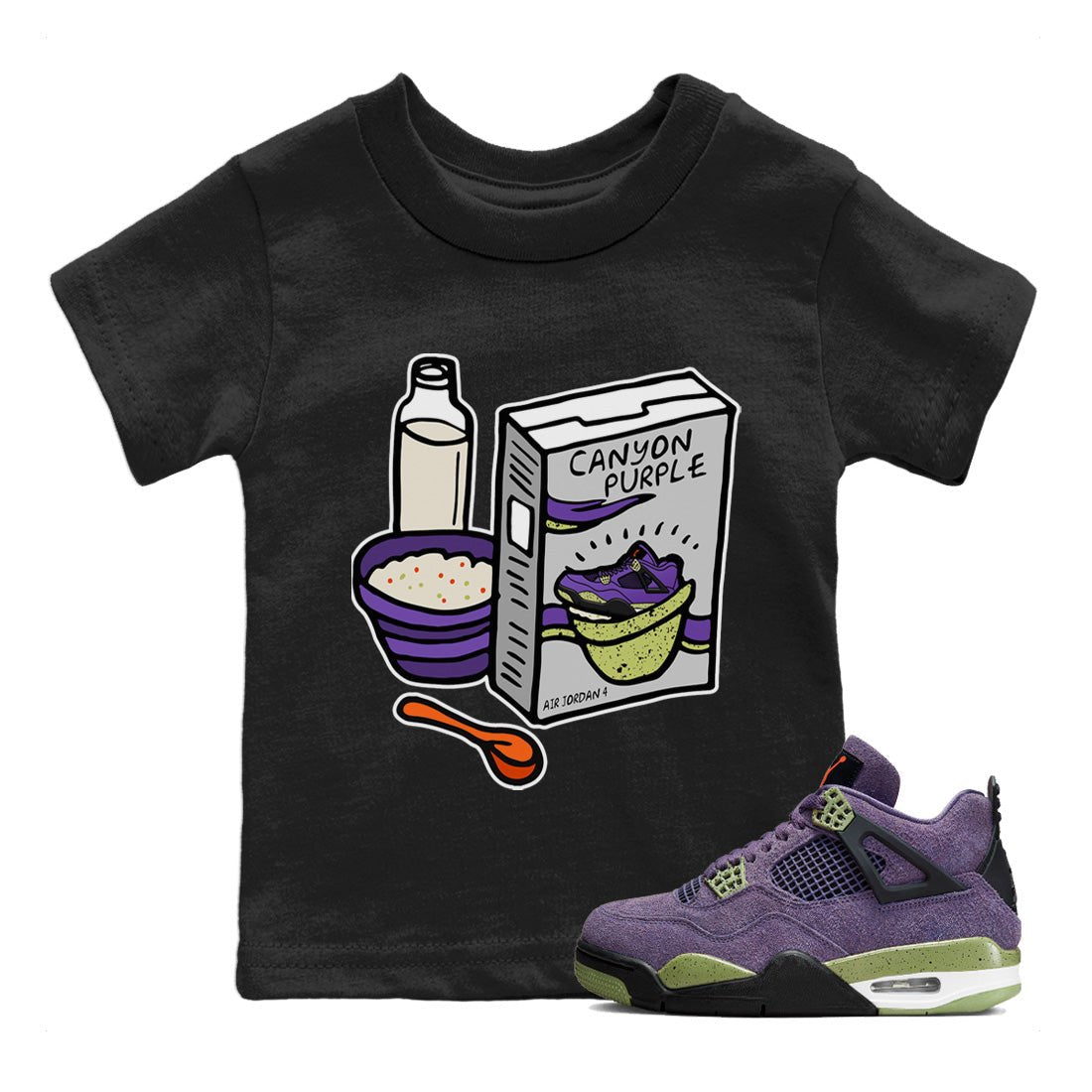 Jordan 4 Canyon Purple Sneaker Match Tees Breakfast Cereal Sneaker Tees Jordan 4 Canyon Purple Sneaker Release Tees Kids Shirts