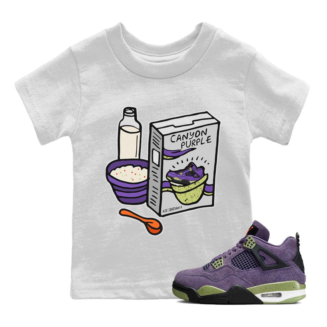 Jordan 4 Canyon Purple Sneaker Match Tees Breakfast Cereal Sneaker Tees Jordan 4 Canyon Purple Sneaker Release Tees Kids Shirts