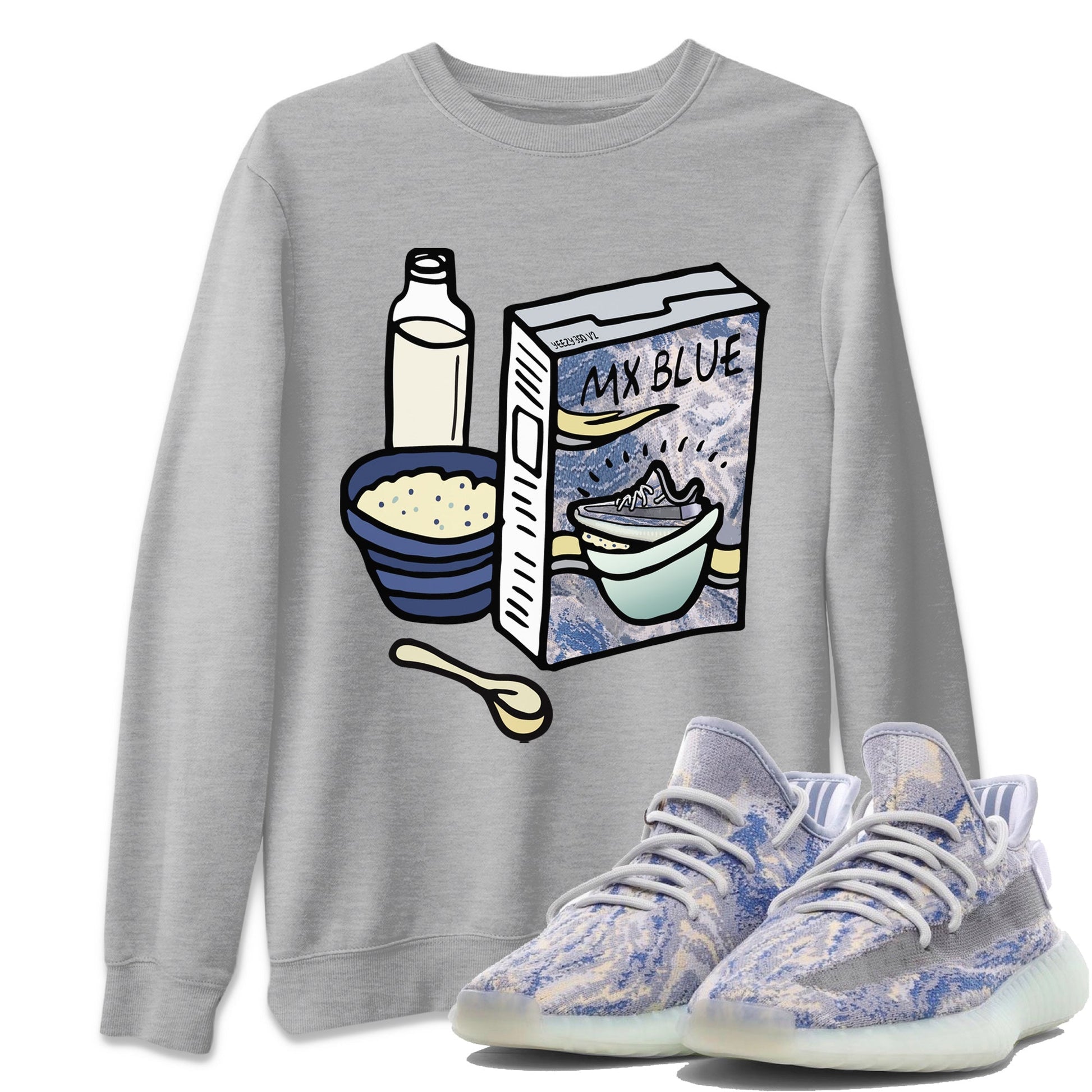 Yeezy 350 MX Blue Sneaker Match Tees Breakfast Cereal Sneaker Tees Yeezy 350 MX Blue Sneaker Release Tees Unisex Shirts