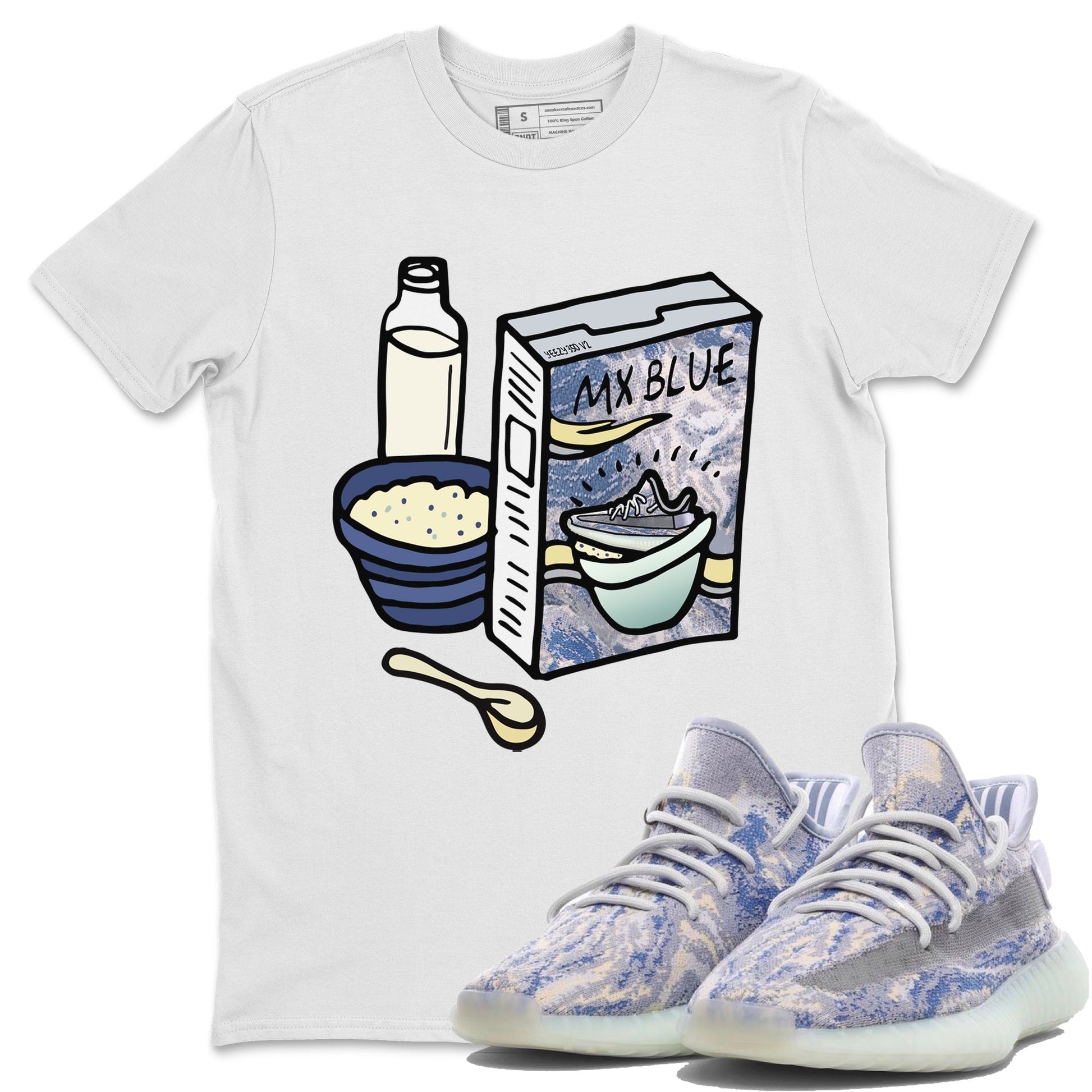 Yeezy 350 MX Blue Sneaker Match Tees Breakfast Cereal Sneaker Tees Yeezy 350 MX Blue Sneaker Release Tees Unisex Shirts