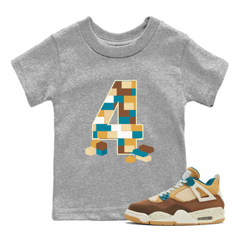 Air Jordan 4 GS Cacao Wow Match To Jordans Brick Number Four Sneaker Tees Air Jordan 4 Cacao Wow SNRT Sneaker Release Tees Kids Shirts Heather Grey 1