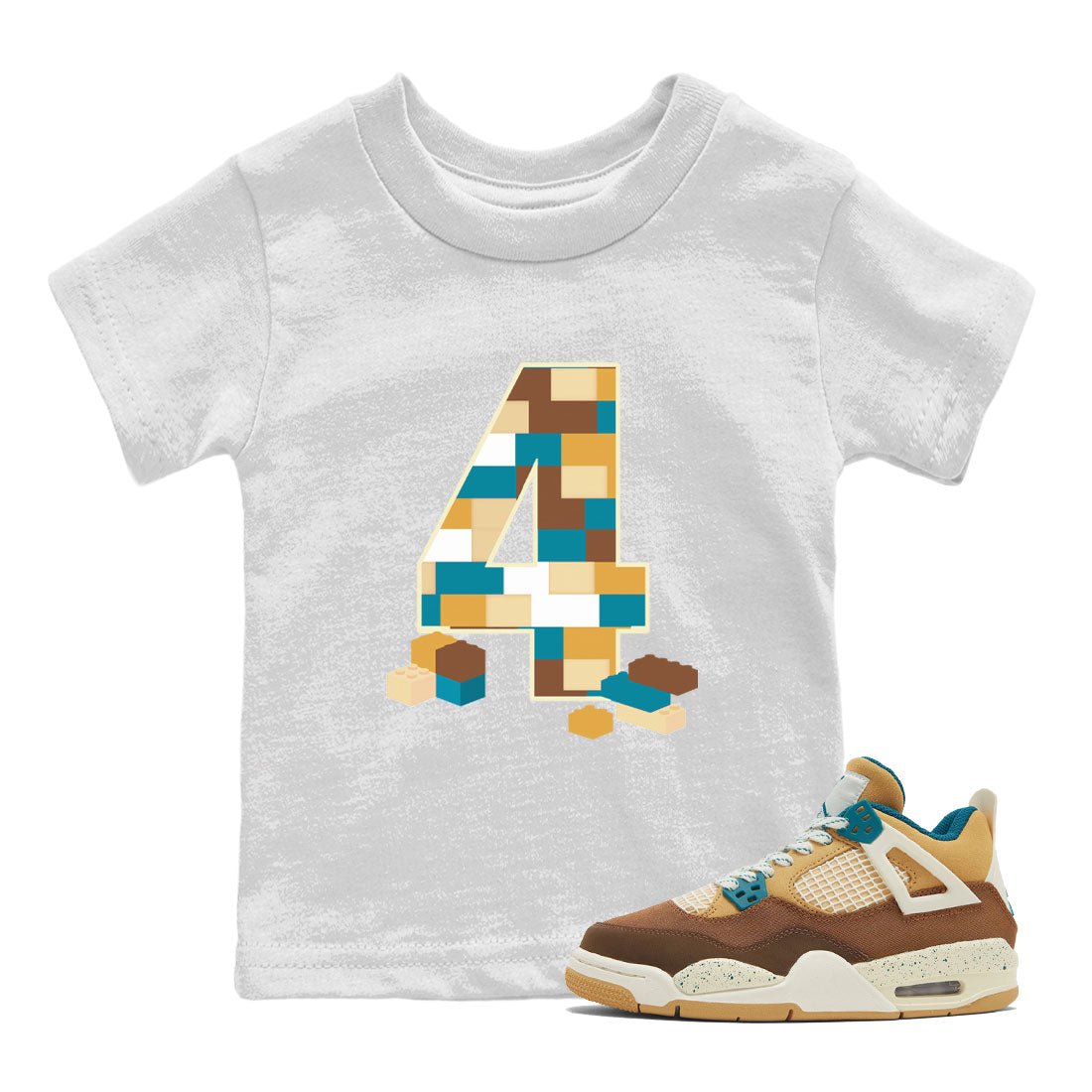 Air Jordan 4 GS Cacao Wow Match To Jordans Brick Number Four Sneaker Tees Air Jordan 4 Cacao Wow SNRT Sneaker Release Tees Kids Shirts White 1