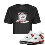 Air Jordan 4 Red Cement Sneaker Match Tees Bucket Sneaker Tees Air Jordan 4 Retro Red Cement SNRT Sneaker Release Tees Women's Shirts Black 1