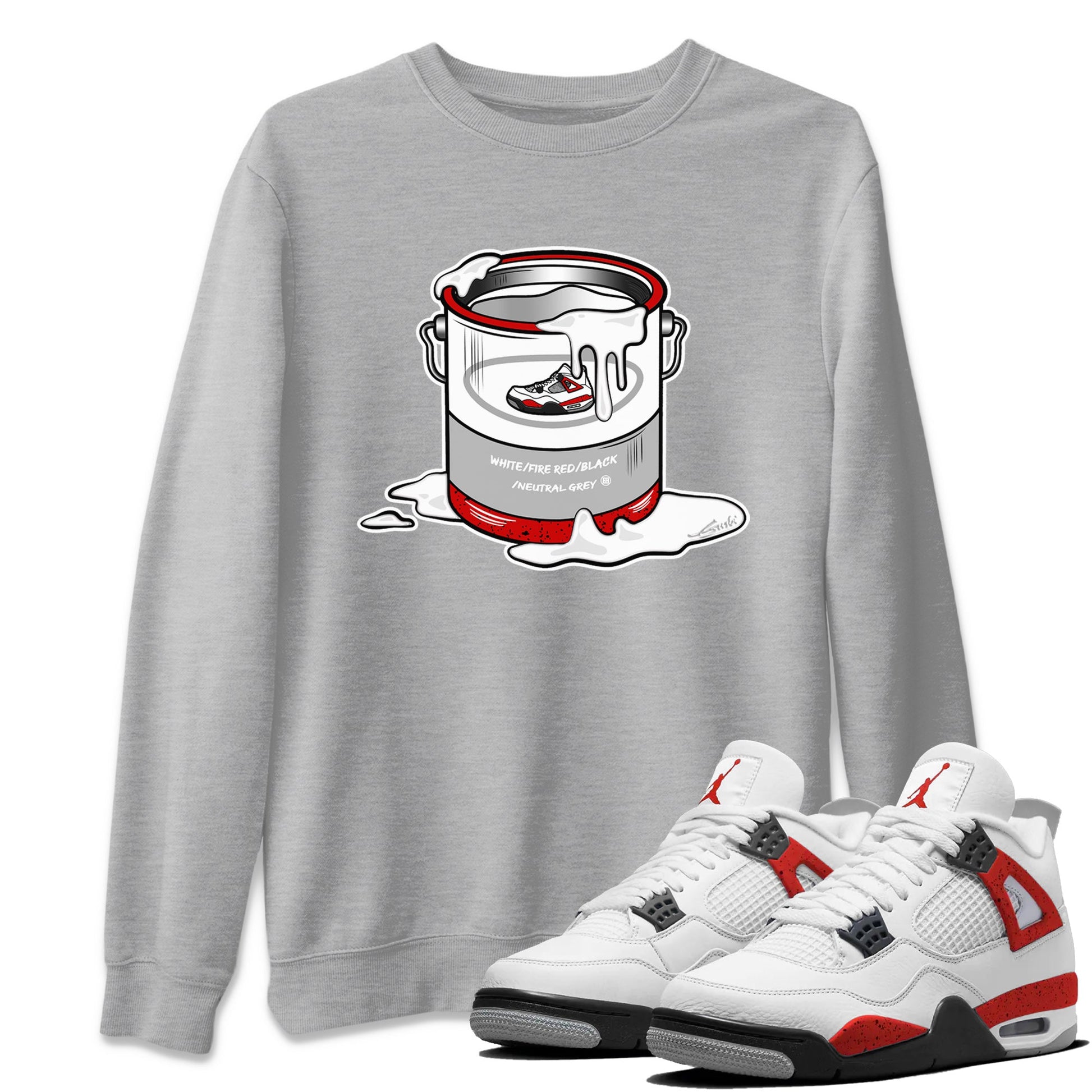 Air Jordan 4 Red Cement Sneaker Match Tees Bucket Sneaker Tees Air Jordan 4 Retro Red Cement SNRT Sneaker Release Tees Unisex Shirts Heather Grey 1