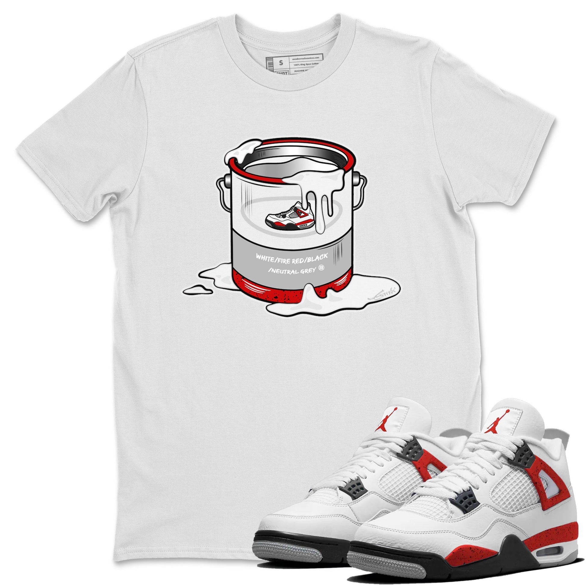 Air Jordan 4 Red Cement Sneaker Match Tees Bucket Sneaker Tees Air Jordan 4 Retro Red Cement SNRT Sneaker Release Tees Unisex Shirts White 1