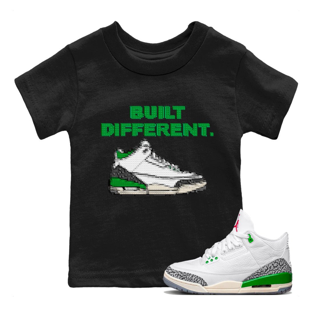 Air Jordan 3 Lucky Green Sneaker Match Tees Built Different Sneaker Tees Air Jordan 3 WMNS Lucky Green Sneaker Release Tees Kids Shirts Black 1