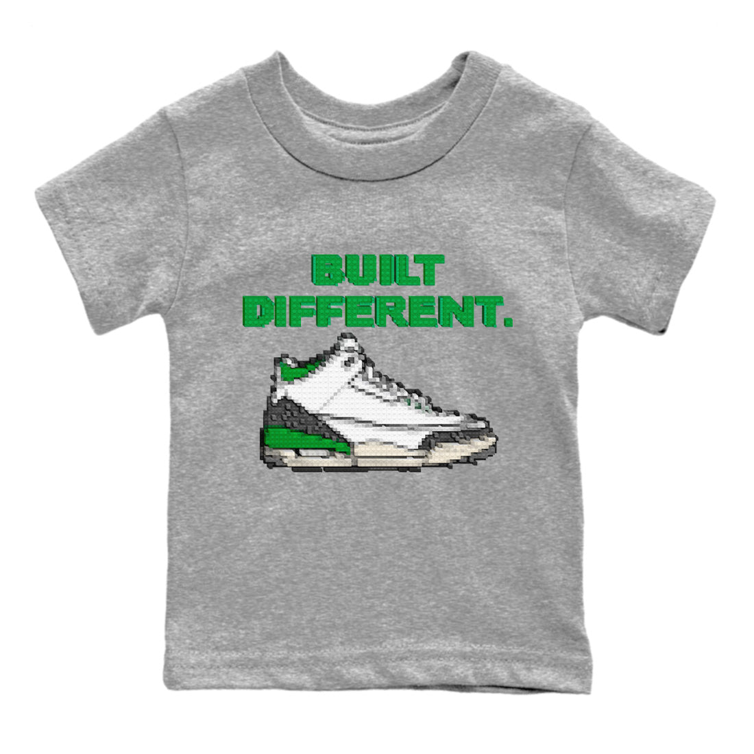 Air Jordan 3 Lucky Green Sneaker Match Tees Built Different Sneaker Tees Air Jordan 3 WMNS Lucky Green Sneaker Release Tees Kids Shirts Heather Grey 2
