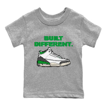 Air Jordan 3 Lucky Green Sneaker Match Tees Built Different Sneaker Tees Air Jordan 3 WMNS Lucky Green Sneaker Release Tees Kids Shirts Heather Grey 2