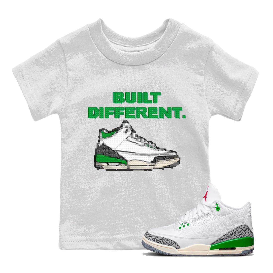 Air Jordan 3 Lucky Green Sneaker Match Tees Built Different Sneaker Tees Air Jordan 3 WMNS Lucky Green Sneaker Release Tees Kids Shirts White 1
