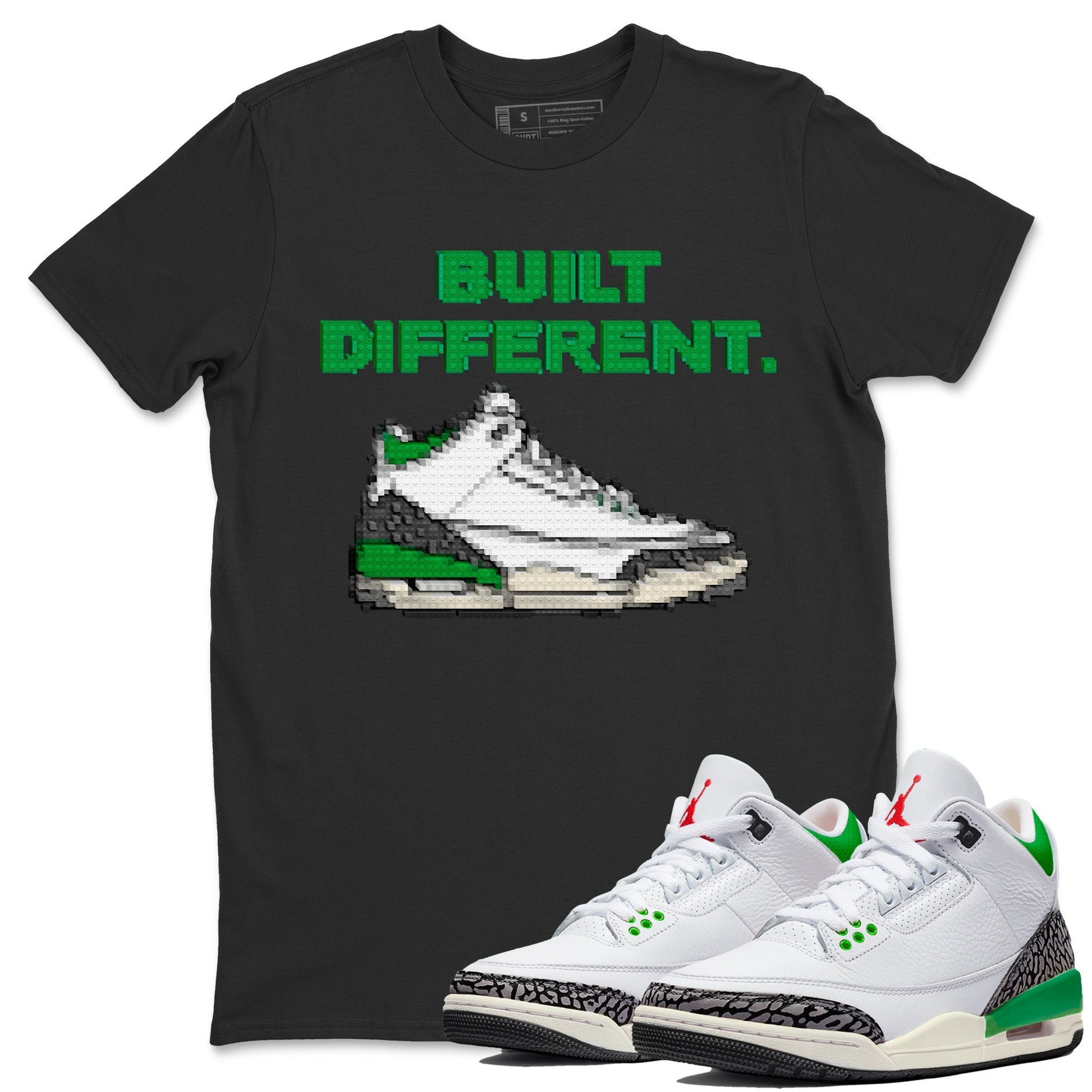 Air Jordan 3 Lucky Green Sneaker Match Tees Built Different Sneaker Tees Air Jordan 3 WMNS Lucky Green Sneaker Release Tees Unisex Shirts Black 1