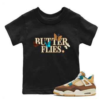 Air Jordan 4 GS Cacao Wow Match To Jordans Butterflies Sneaker Tees Air Jordan 4 Cacao Wow SNRT Sneaker Release Tees Kids Shirts Black 1