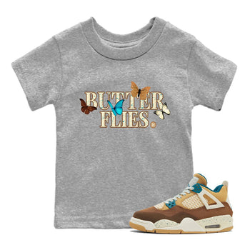 Air Jordan 4 GS Cacao Wow Match To Jordans Butterflies Sneaker Tees Air Jordan 4 Cacao Wow SNRT Sneaker Release Tees Kids Shirts Heather Grey 1
