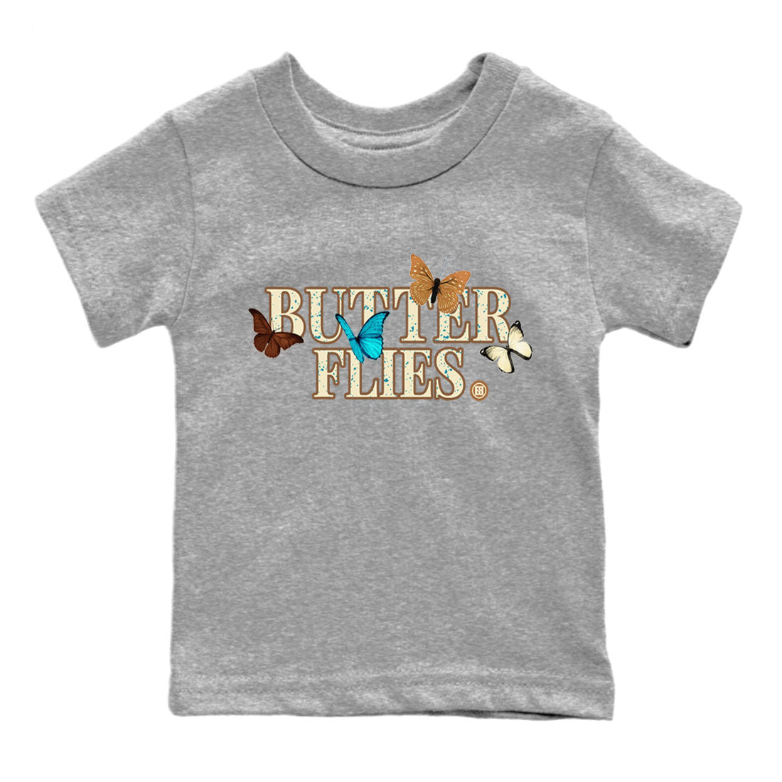 Air Jordan 4 GS Cacao Wow Match To Jordans Butterflies Sneaker Tees Air Jordan 4 Cacao Wow SNRT Sneaker Release Tees Kids Shirts Heather Grey 2