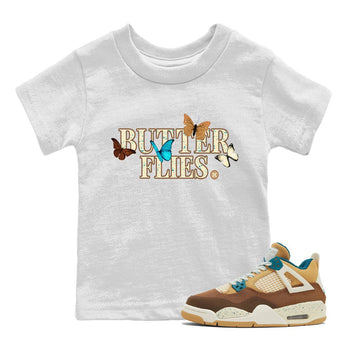 Air Jordan 4 GS Cacao Wow Match To Jordans Butterflies Sneaker Tees Air Jordan 4 Cacao Wow SNRT Sneaker Release Tees Kids Shirts White 1
