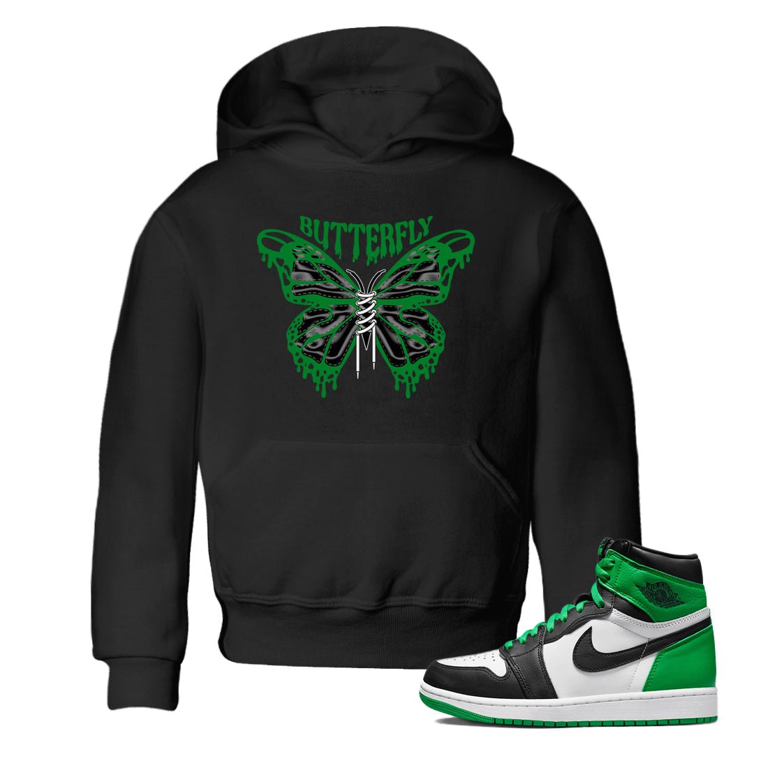 Air Jordan 1 Celtics Sneaker Match Tees Butterfly Sneaker Tees AJ1 OG HIGH Celtics Sneaker Release Tees Kids Shirts Black 1
